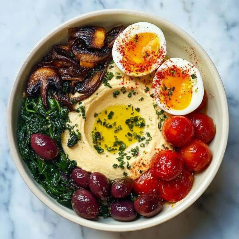 Savory Mushroom, Cherry Tomato, Spinach, and Hummus Breakfast Bowls Recipe