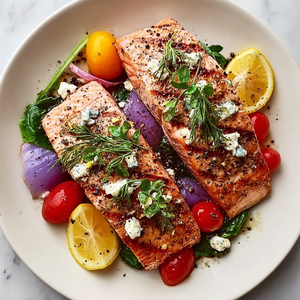 Greek Salmon Bake with Feta and Fresh Veggies Recipe