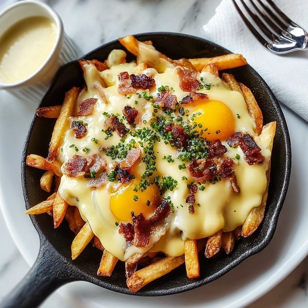 Breakfast Poutine with Crispy Hash Browns, Poached Eggs, and Hollandaise Sauce Recipe