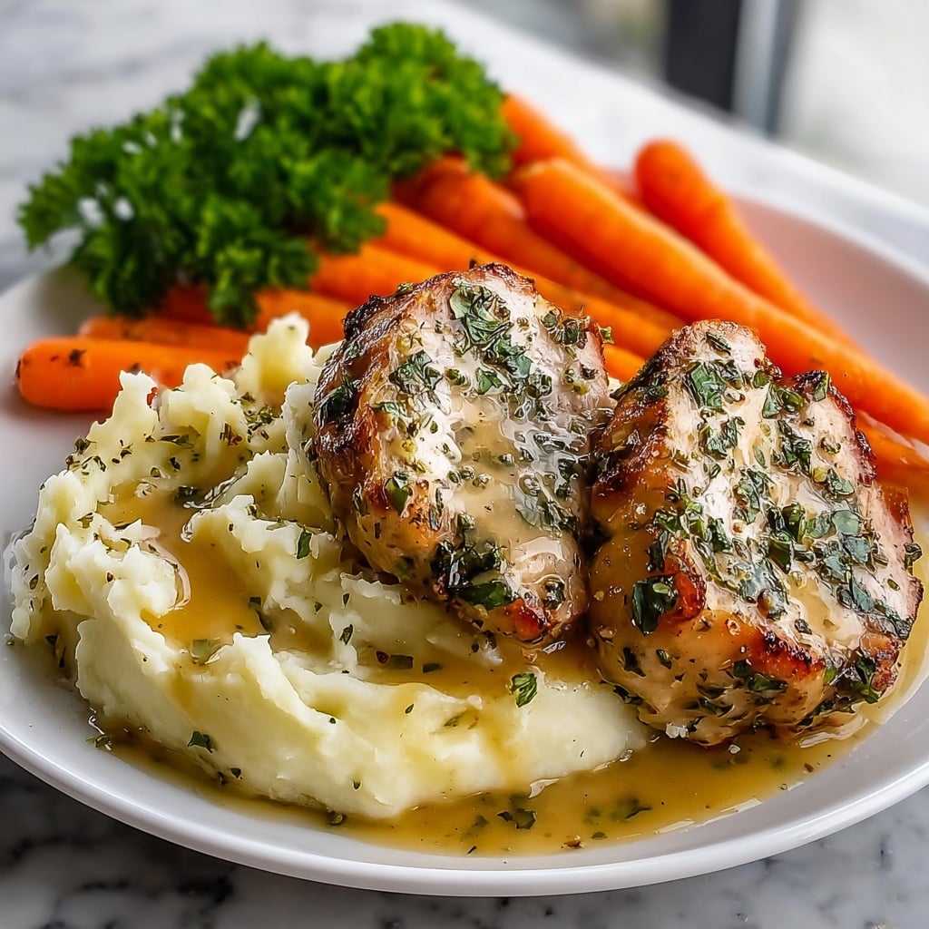 Creamy Herb Chicken Thighs with Carrots and Mashed Potatoes Recipe - Recipe Image