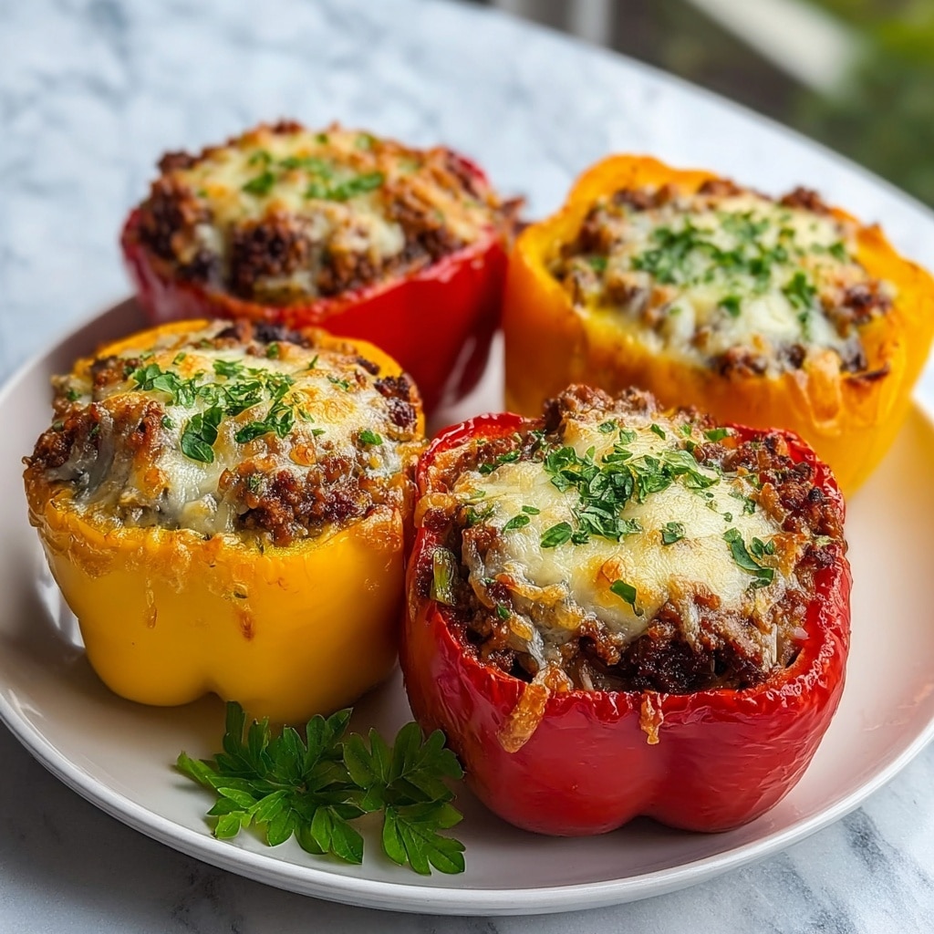 Stuffed Bell Peppers with Ground Beef and Mozzarella Recipe - Recipe Image