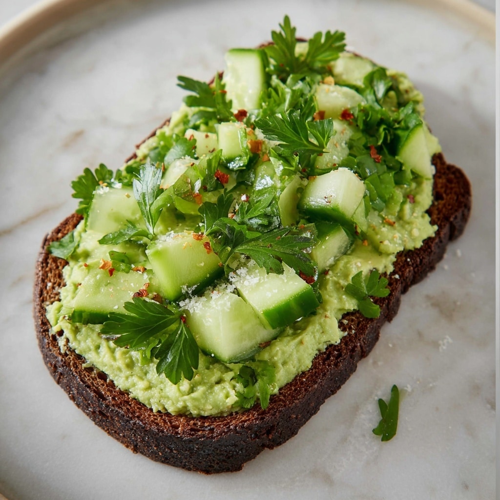 Smashed Cucumber Toast with Artichoke Edamame Spread Recipe