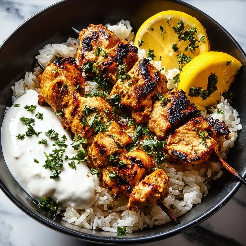 Greek Chicken Skewers with Lemon Rice Recipe
