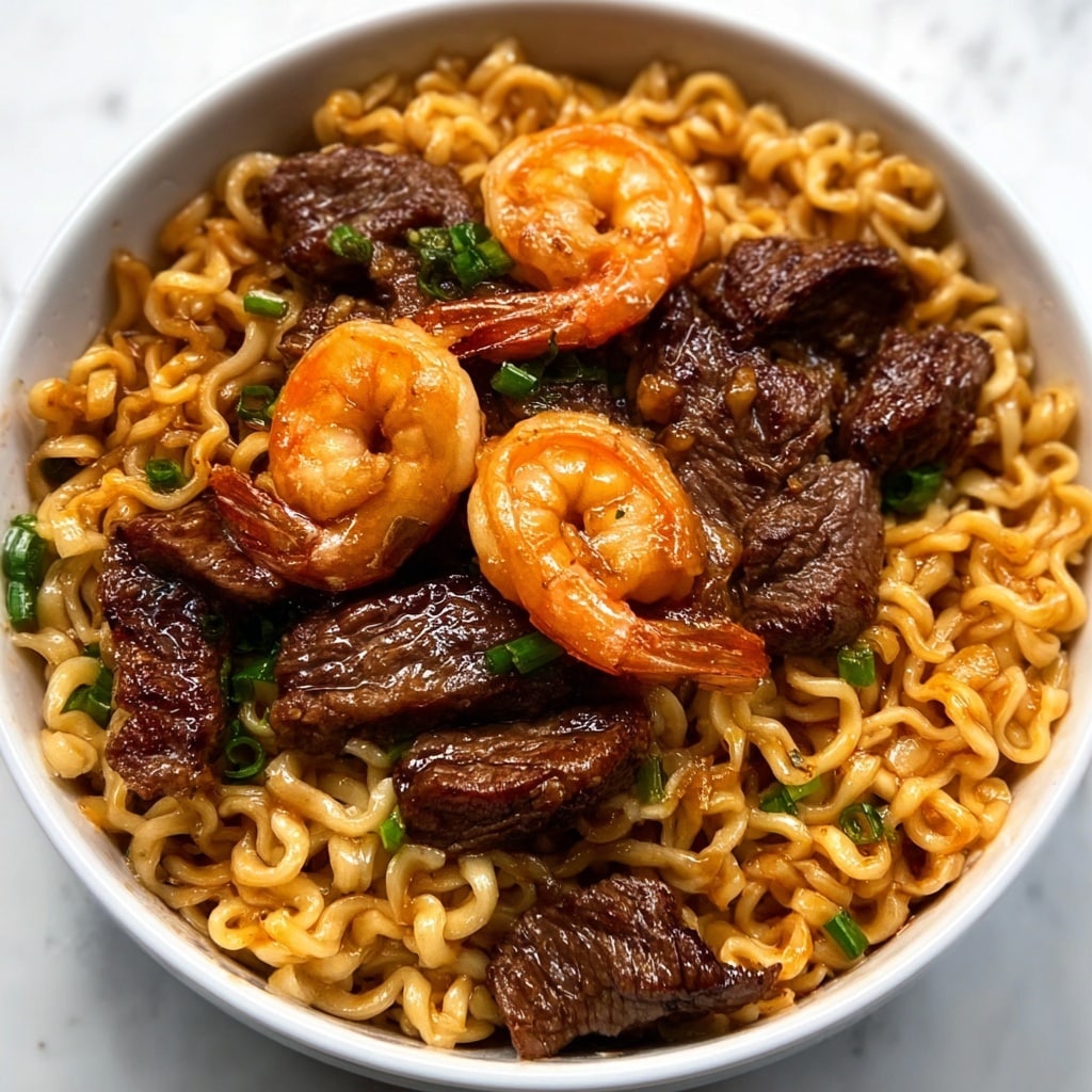 Garlic Butter Steak and Shrimp Stir-Fried Noodles Recipe