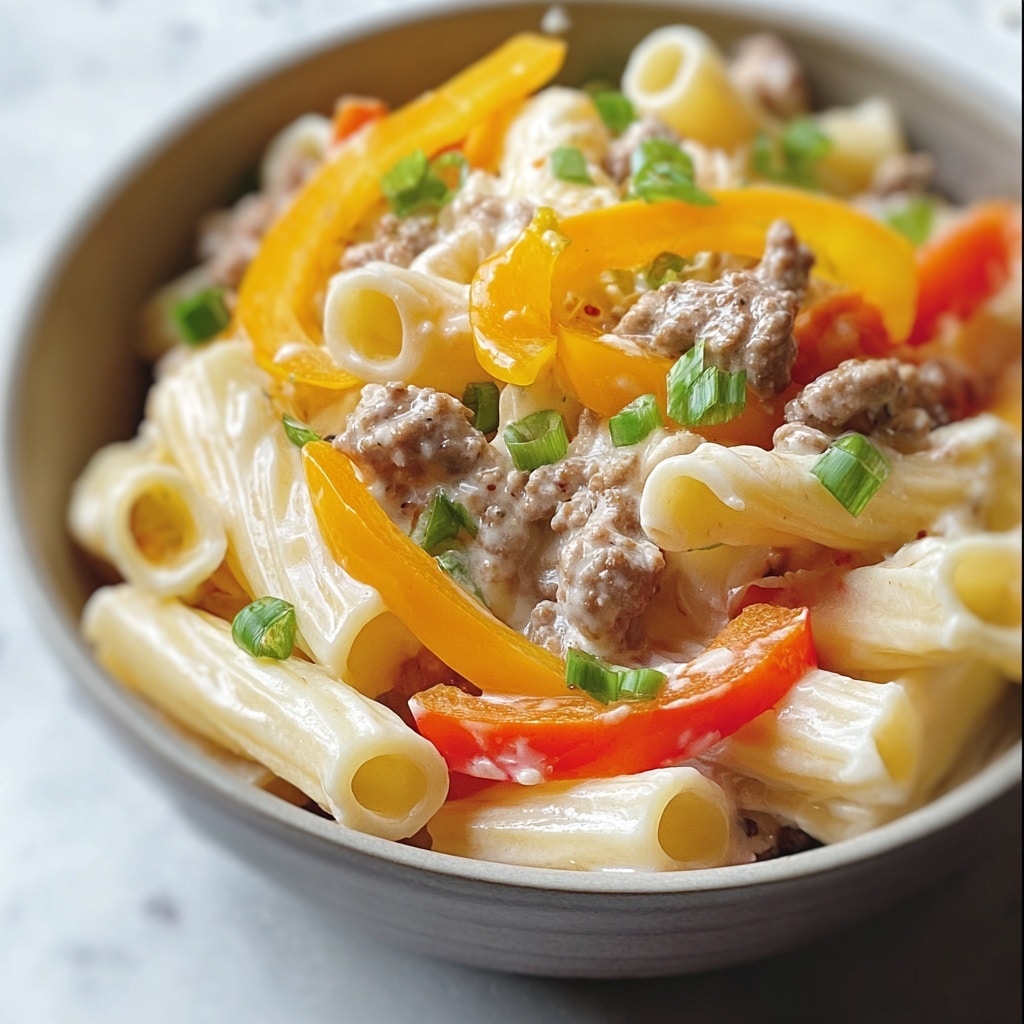 Philly Cheesesteak Pasta Recipe - Recipe Image