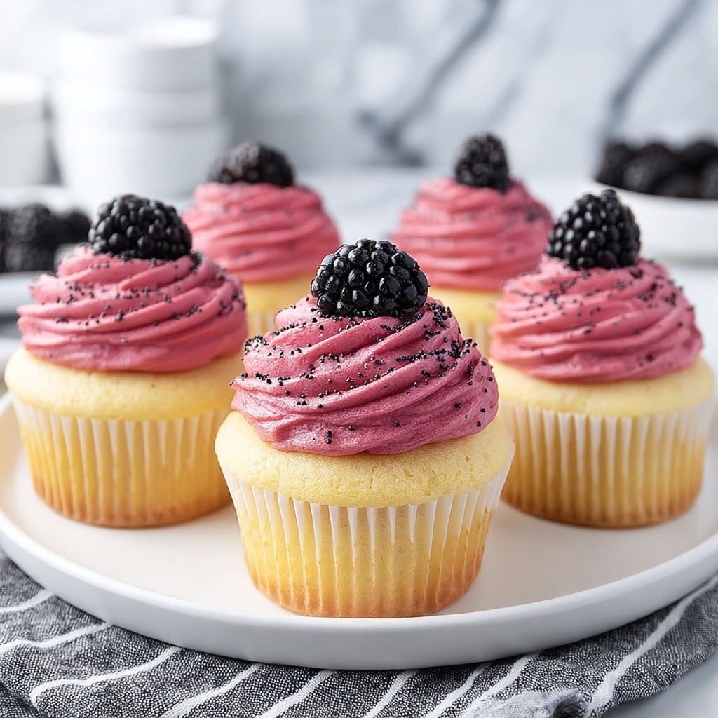 Lemon Poppy Seed Cupcakes with Blackberry Frosting Recipe - Recipe Image