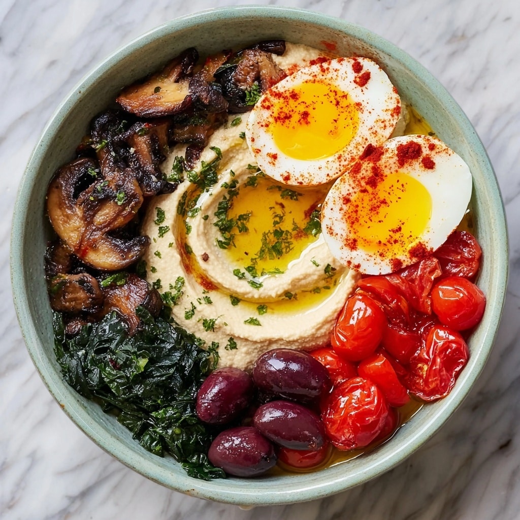 Savory Mushroom, Cherry Tomato, Spinach, and Hummus Breakfast Bowls Recipe - Recipe Image