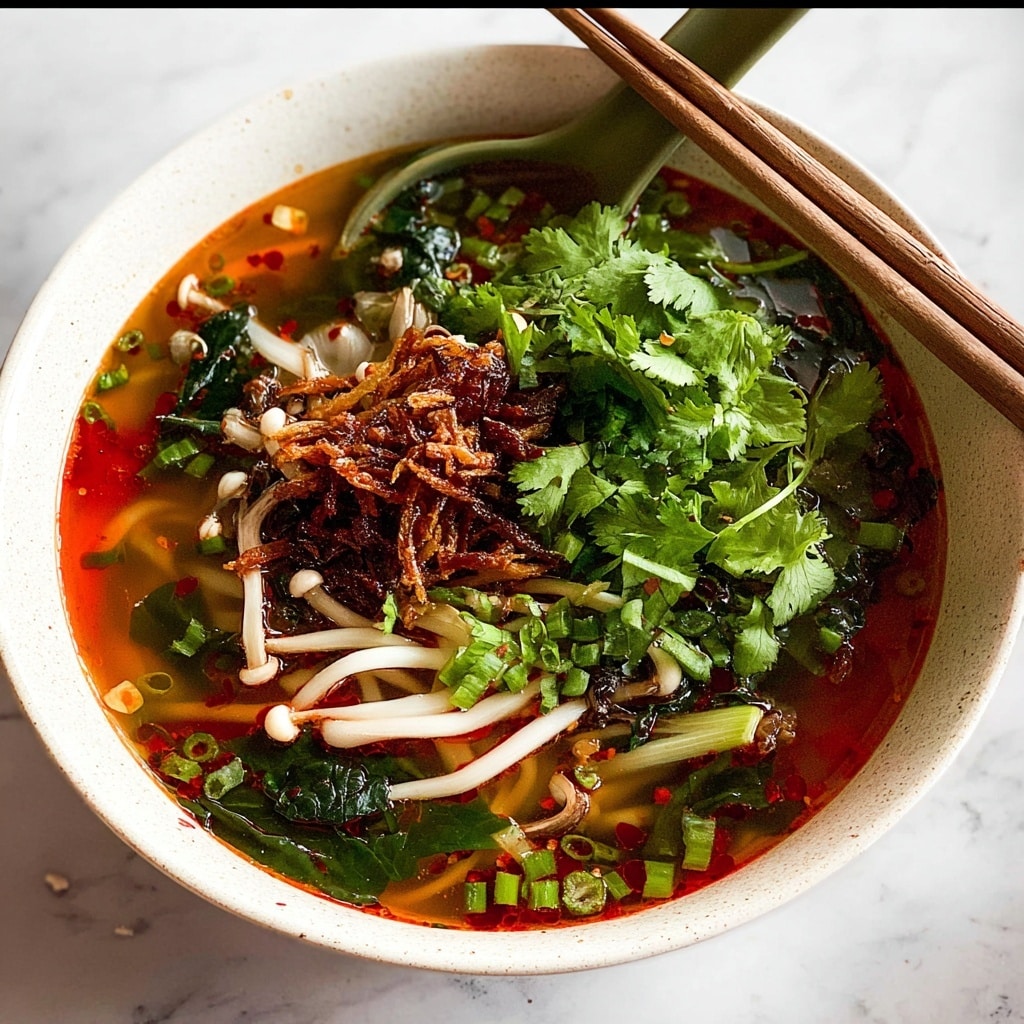 Quick Chinese Vegetable Soup with Enoki Mushrooms and Crispy Shallots Recipe - Recipe Image