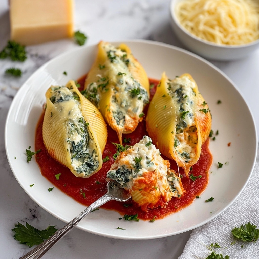 Creamy Spinach and Ricotta Stuffed Shells with Marinara Recipe - Recipe Image