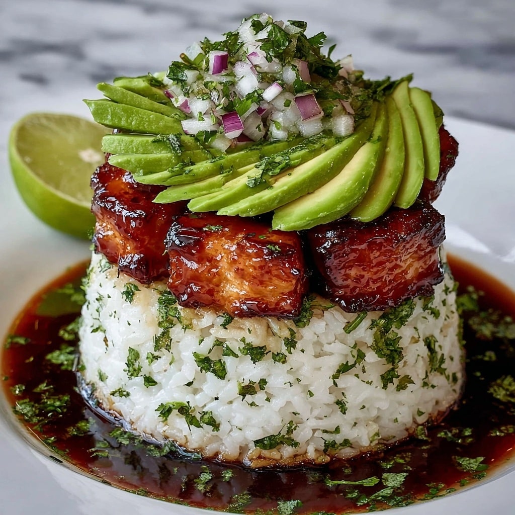 Avocado Rice Stack with Grilled Cumin Chicken Recipe - Recipe Image
