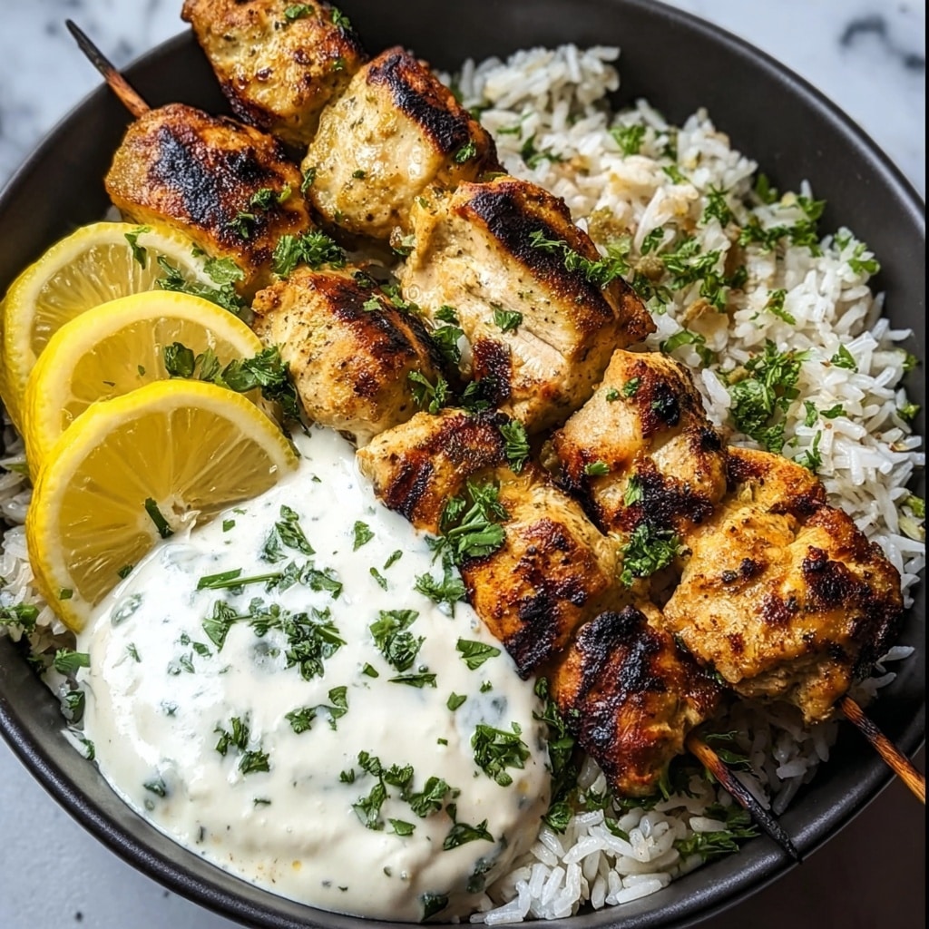 Greek Chicken Skewers with Lemon Rice Recipe - Recipe Image