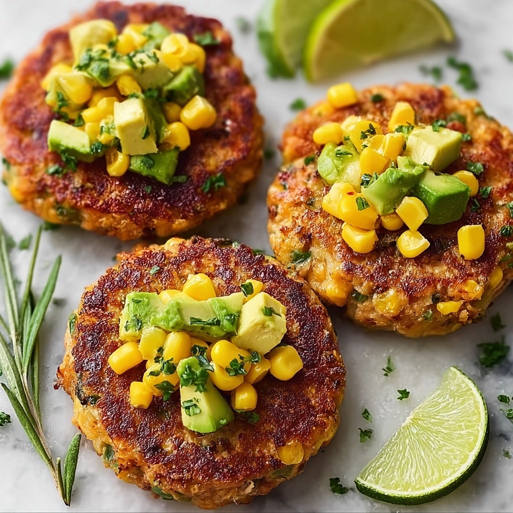 Chicken Burgers with Avocado Corn Salsa Recipe - Recipe Image