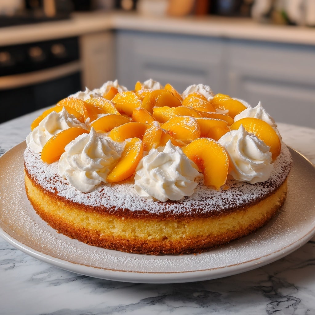 Peach Cake with Creamy Vanilla Glaze Recipe - Recipe Image