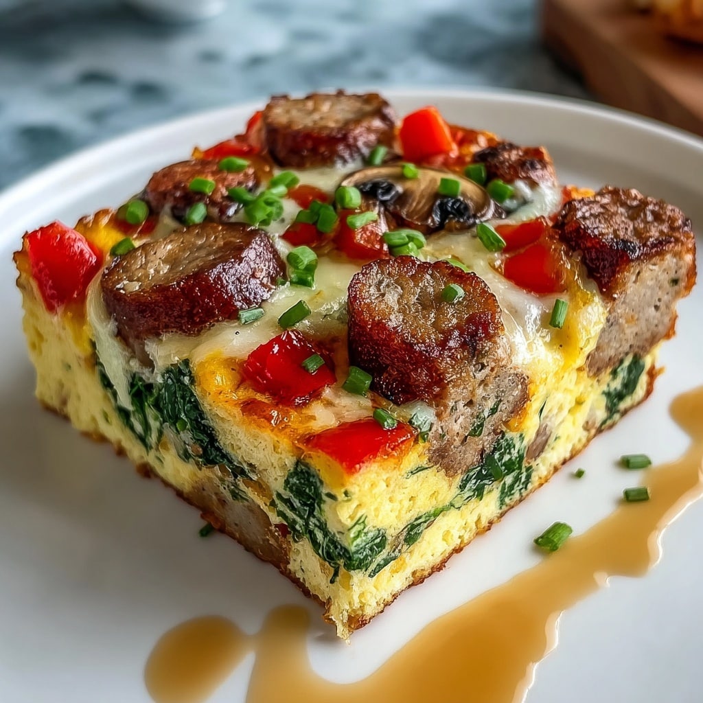 Hearty Sausage Spinach Mushroom Egg Bake - Recipe Image