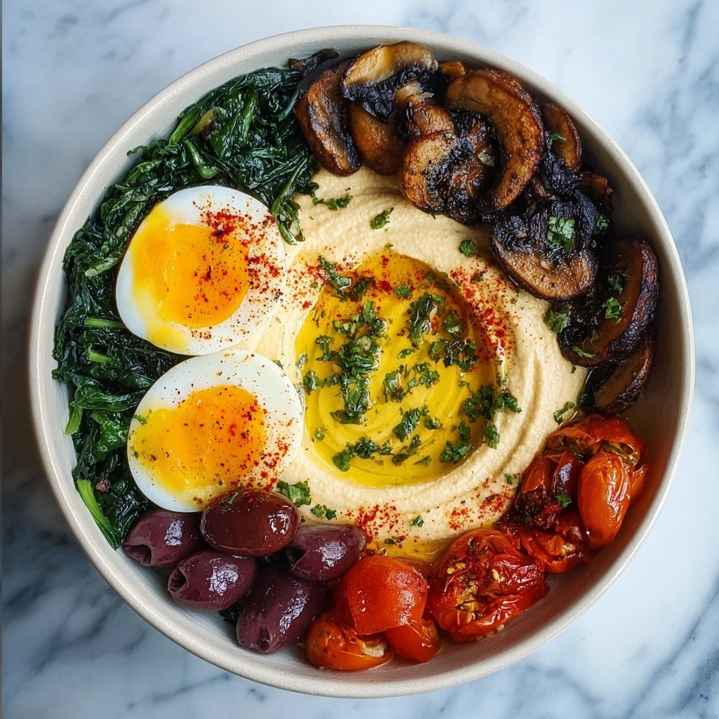 Savory Mushroom, Cherry Tomato, Spinach, and Hummus Breakfast Bowls Recipe - Recipe Image