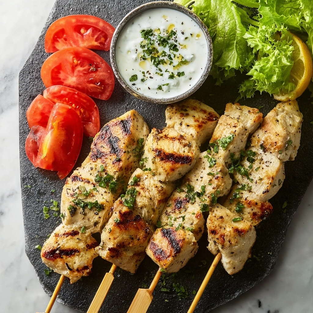 Grilled Chicken Souvlaki with Tzatziki and Fresh Veggies Recipe - Recipe Image