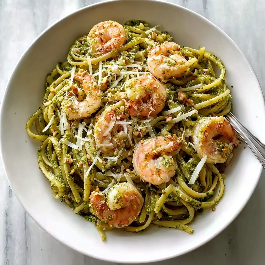 Easy & Creamy Pistachio Pesto Pasta with Shrimp Recipe - Recipe Image