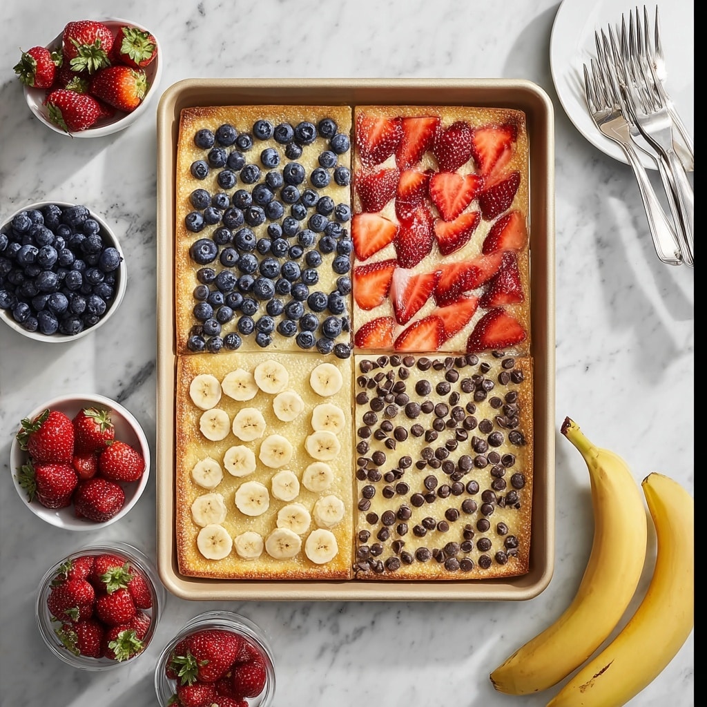 Sheet Pan Pancakes with Fresh Strawberries, Blueberries, Bananas, and Chocolate Chips Recipe - Recipe Image