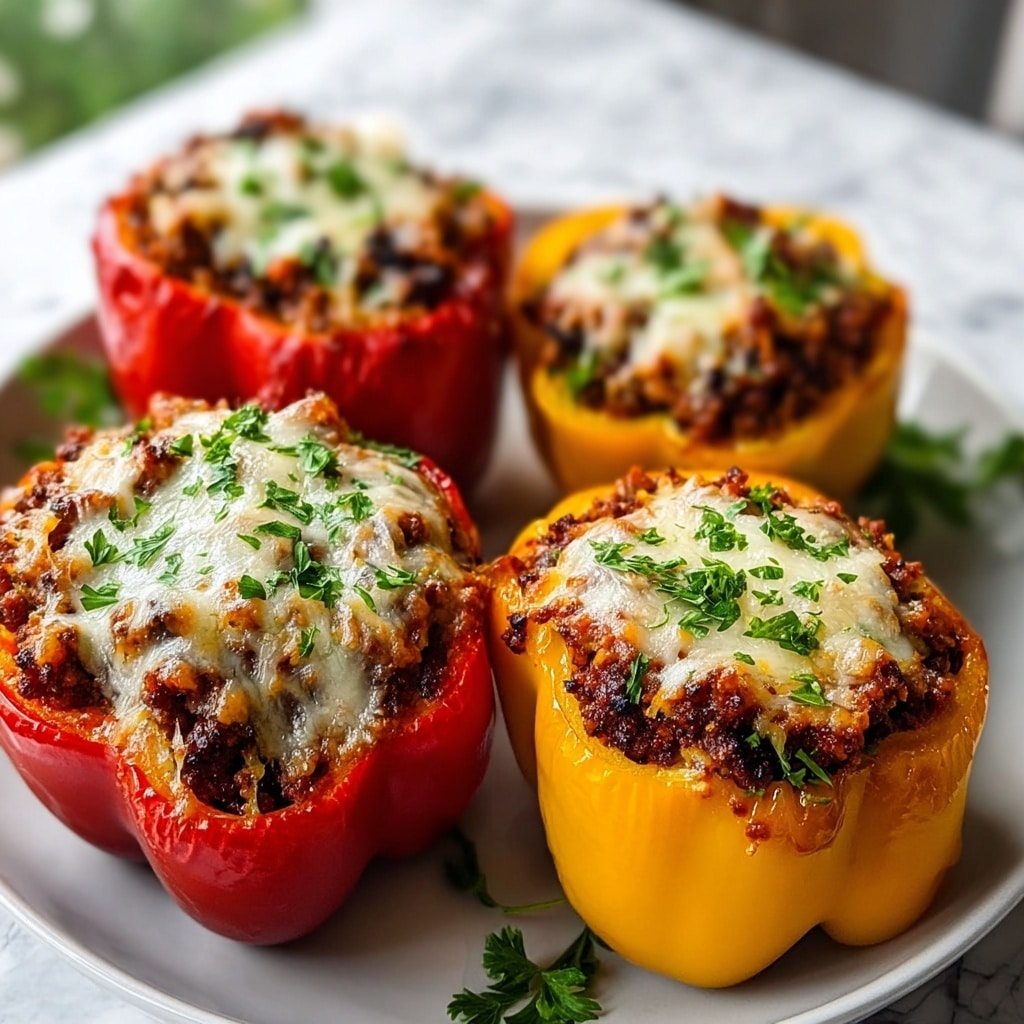 Stuffed Bell Peppers with Ground Beef and Mozzarella Recipe - Recipe Image