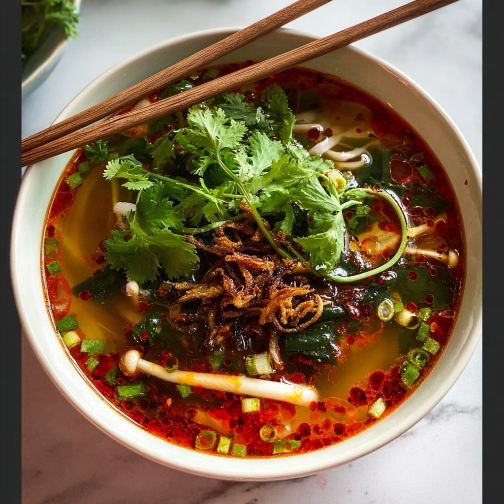 Quick Chinese Vegetable Soup with Enoki Mushrooms and Crispy Shallots Recipe - Recipe Image
