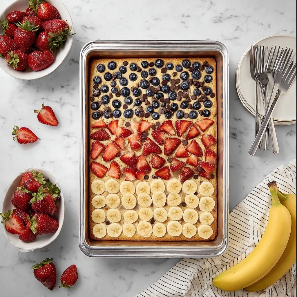 Sheet Pan Pancakes with Fresh Berries, Banana, and Chocolate Chips Recipe - Recipe Image