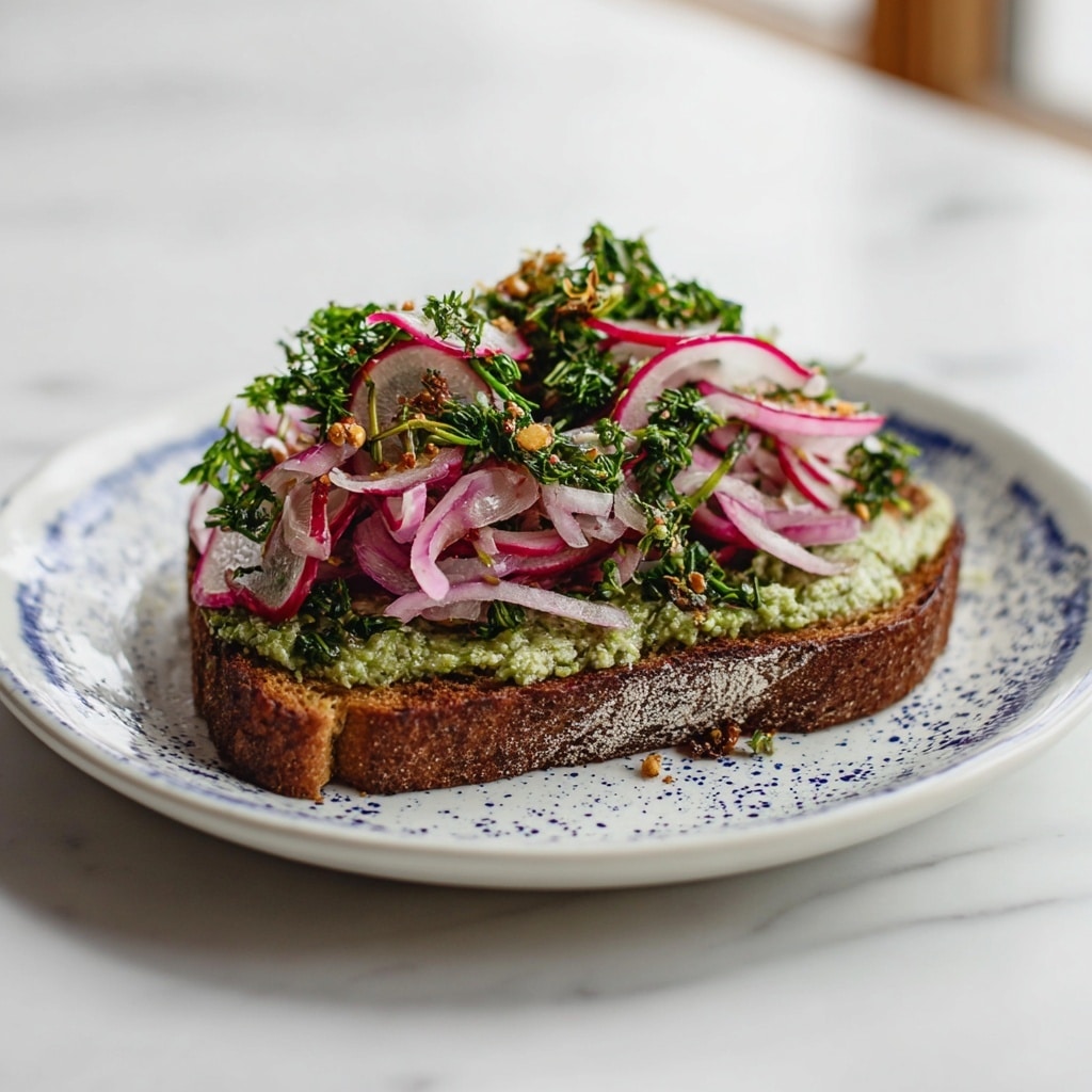 Cilantro Lime Edamame Toast with Pickled Onion Radish Salad Recipe - Recipe Image