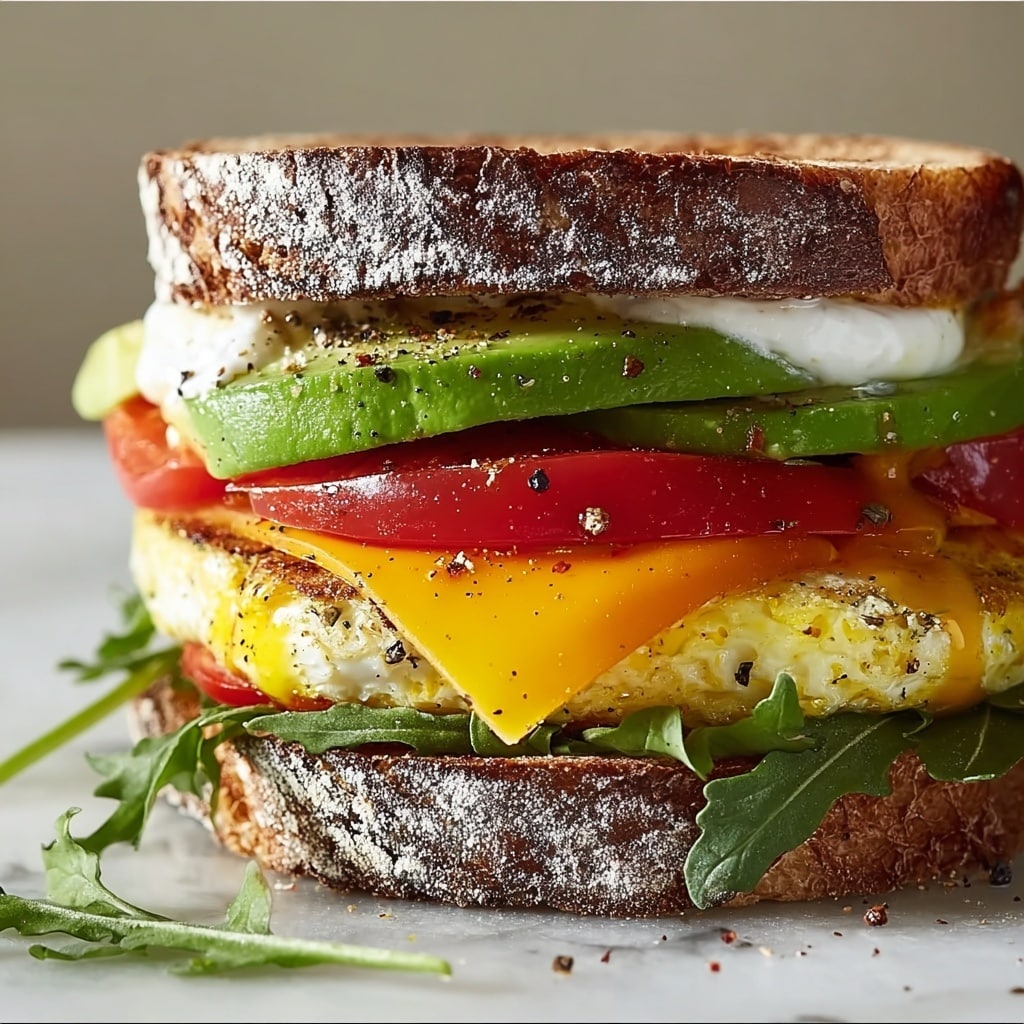 Avocado Breakfast Sandwich with Crispy Bacon, Scrambled Eggs, and Cheddar Recipe - Recipe Image