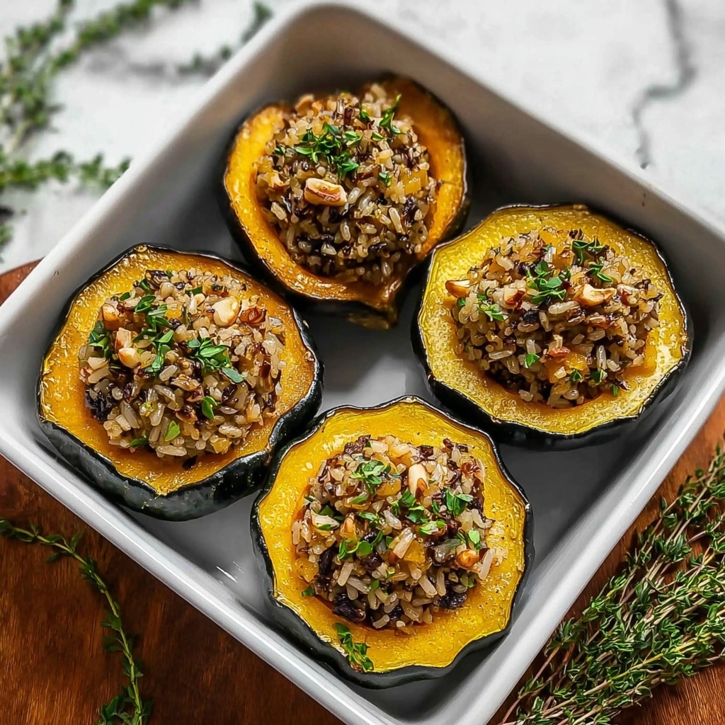 Stuffed Acorn Squash with Wild Rice, Pecans, Cranberries, and Feta Recipe