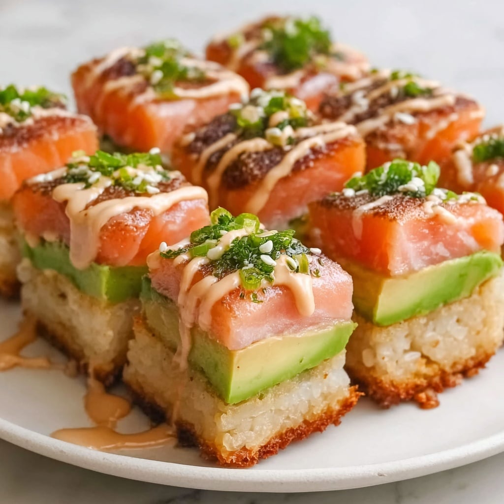 Crispy Rice Sushi Cupcakes with Smoked Salmon and Avocado Recipe - Recipe Image
