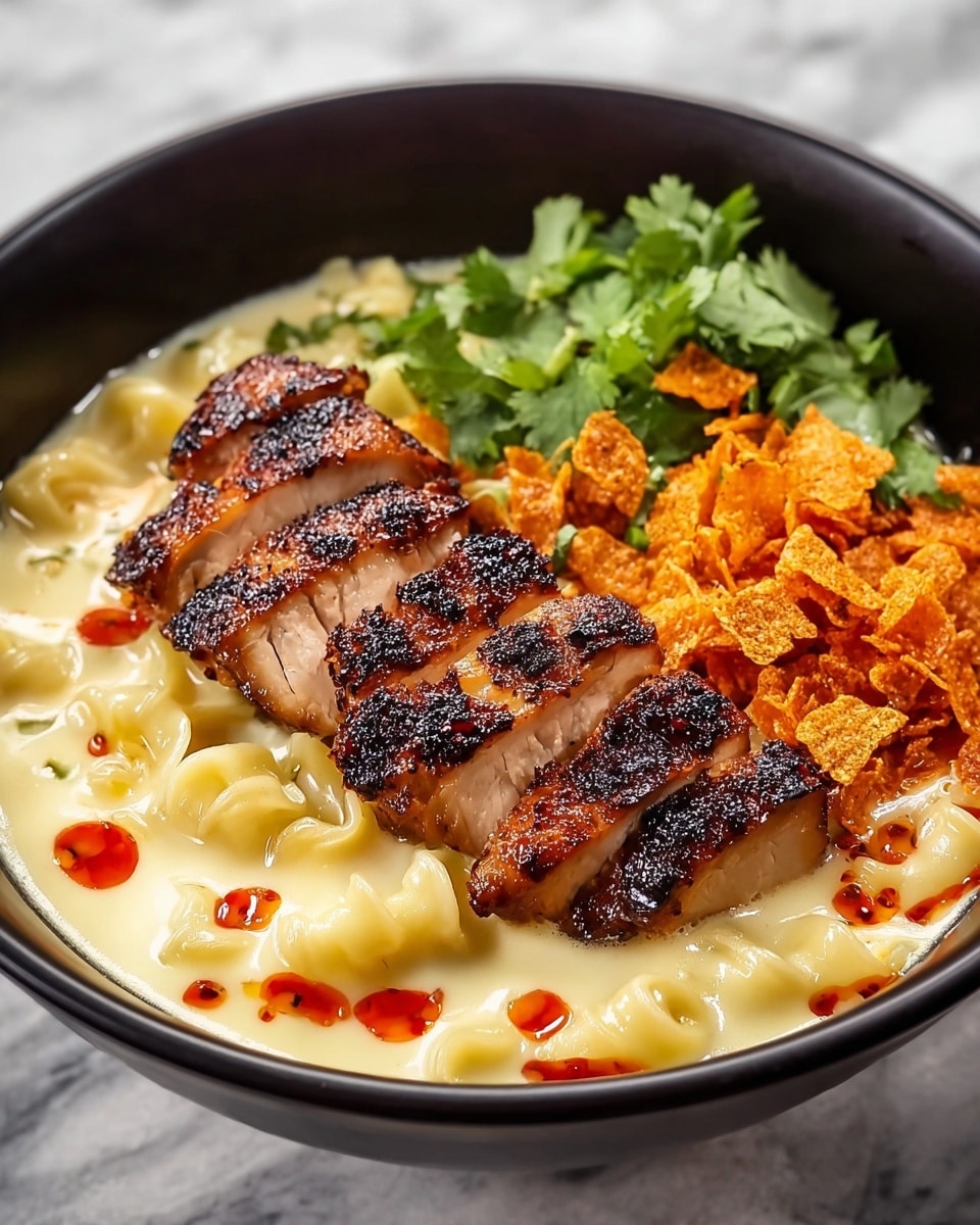 Fiery Chicken Ramen with Creamy Garlic Sauce Recipe - Recipe Image