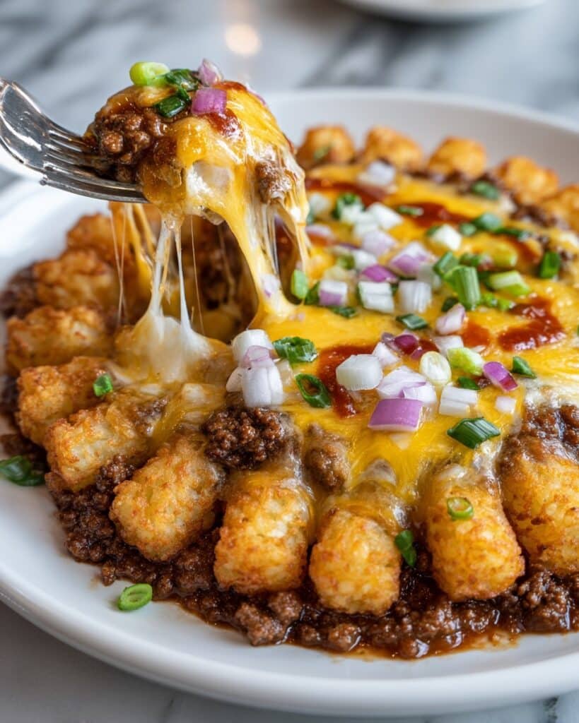 One-Pan Cheeseburger Tater Tot Pasta Recipe