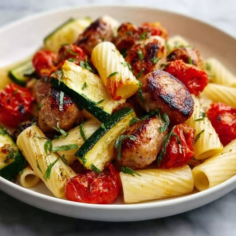 Chicken Sausages with Zucchini, Tomato, and Pasta Drizzle Recipe