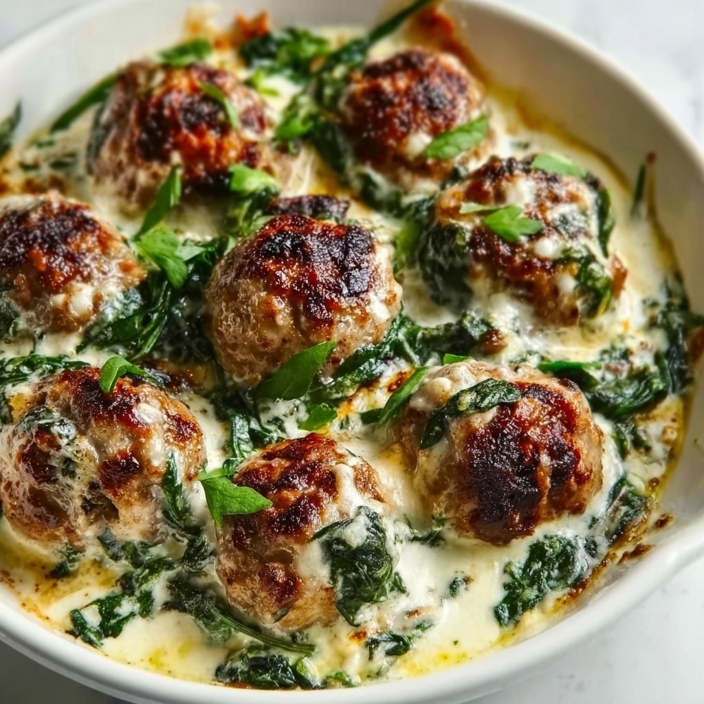 Southern Style Baked Chicken Ricotta Meatballs with Spinach Alfredo Sauce Recipe - Recipe Image