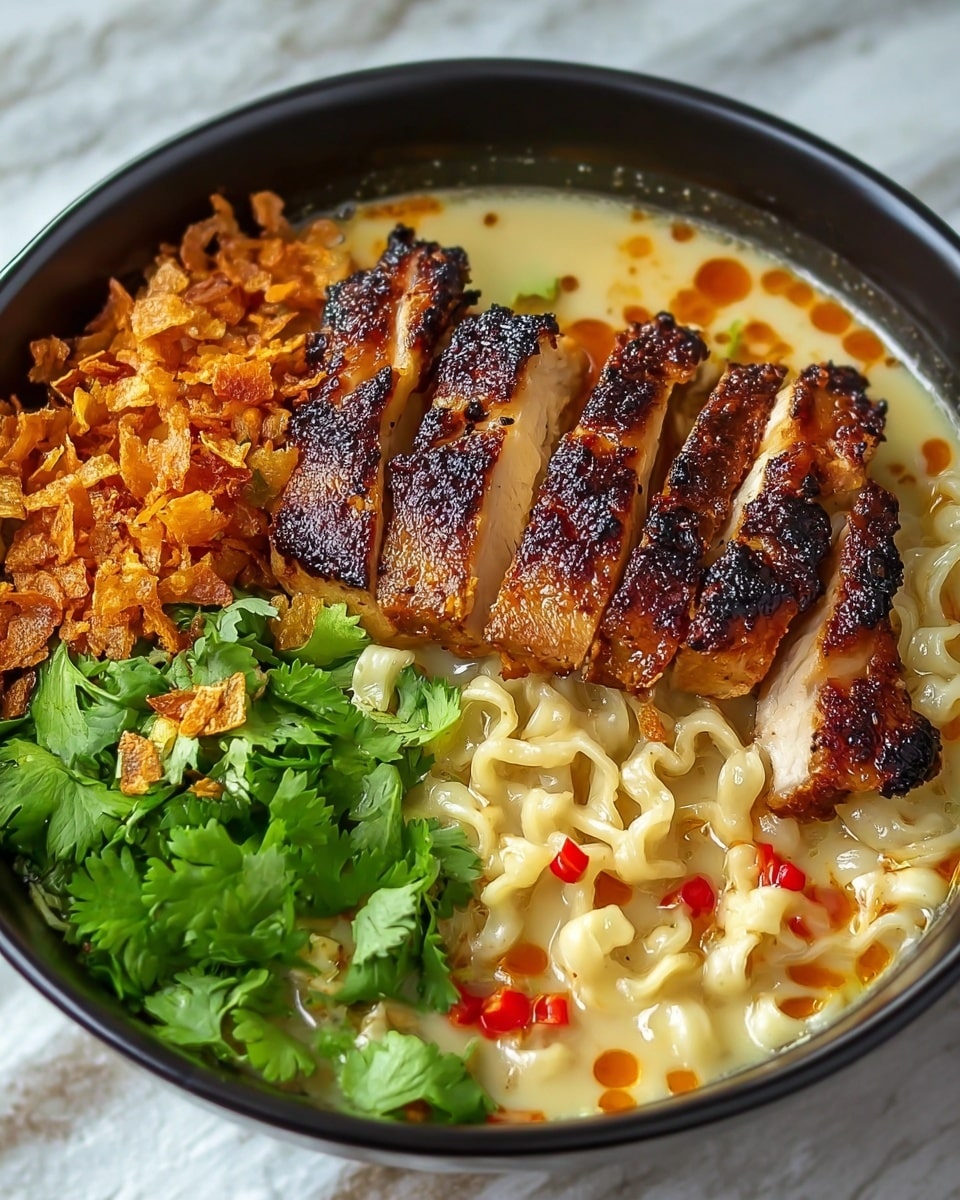 Fiery Chicken Ramen with Creamy Garlic Sauce Recipe - Recipe Image