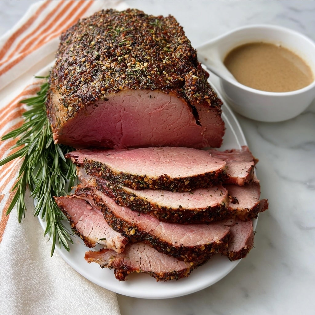 Herb Crusted Sirloin Tip Roast with Fennel Brown Gravy Recipe