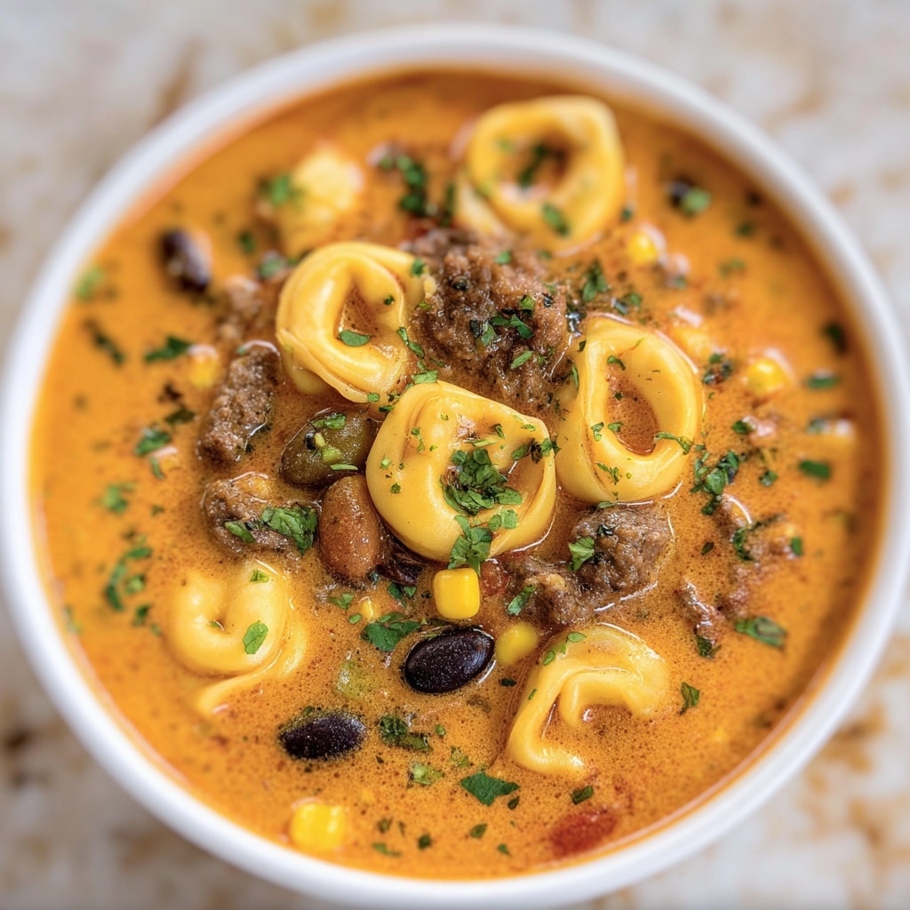 Mexican Tomato Soup with Ground Beef, Tortellini, and Cream Cheese Recipe - Recipe Image