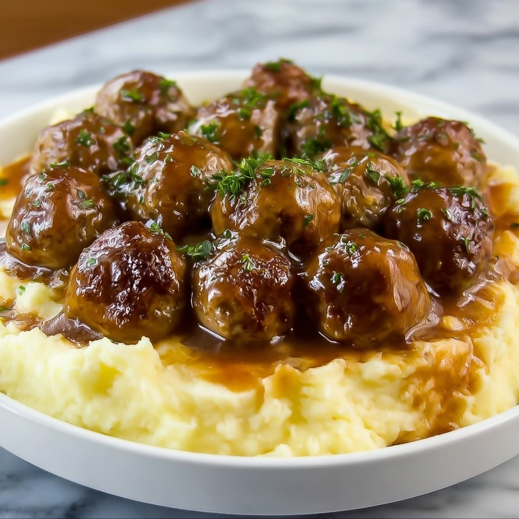 Irresistible Salisbury Meatballs & Mashed Potatoes Recipe - Recipe Image