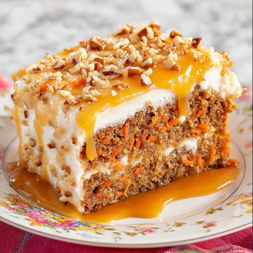 Carrot Cake Poke Cake with Toffee and Caramel Frosting Recipe - Recipe Image